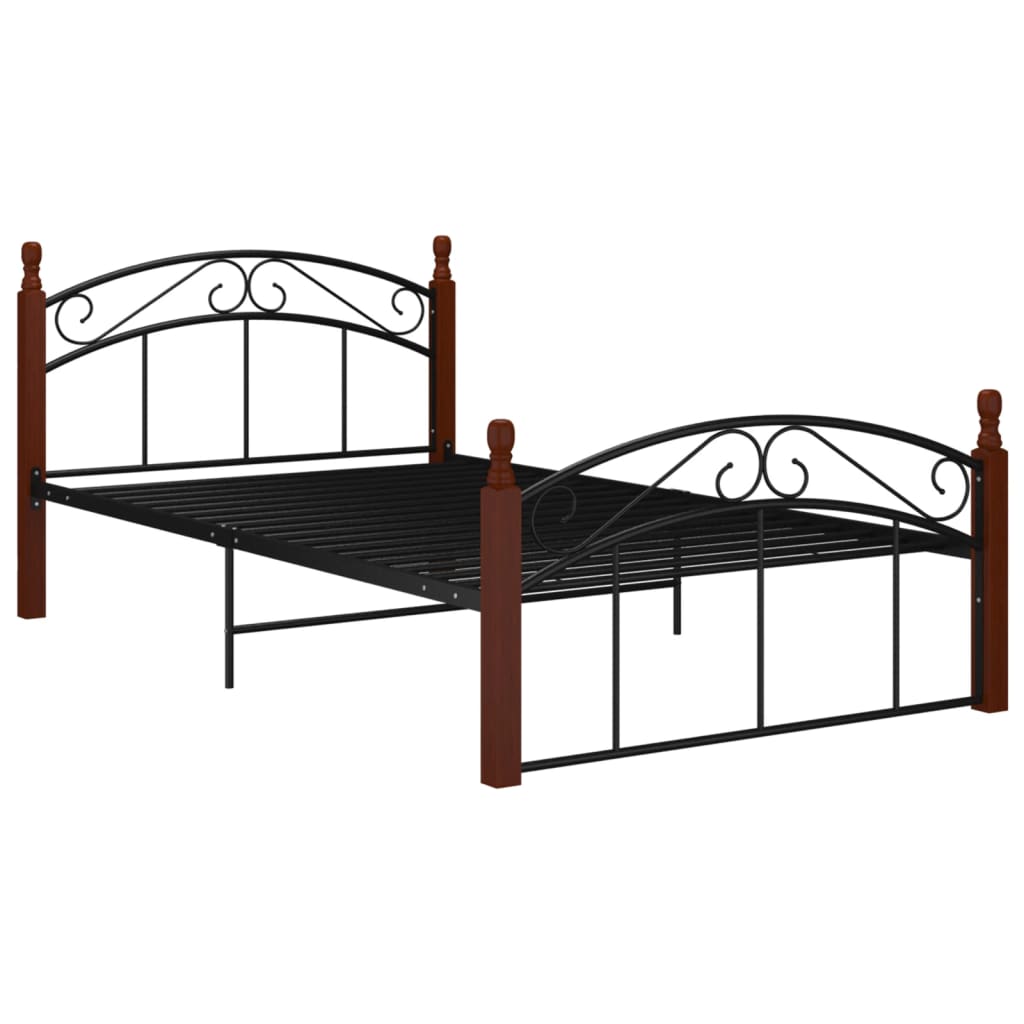 Estructura cama sin colchón metal madera roble negro 120x200 cm