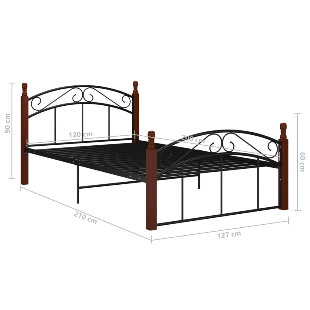 Estructura cama sin colchón metal madera roble negro 120x200 cm