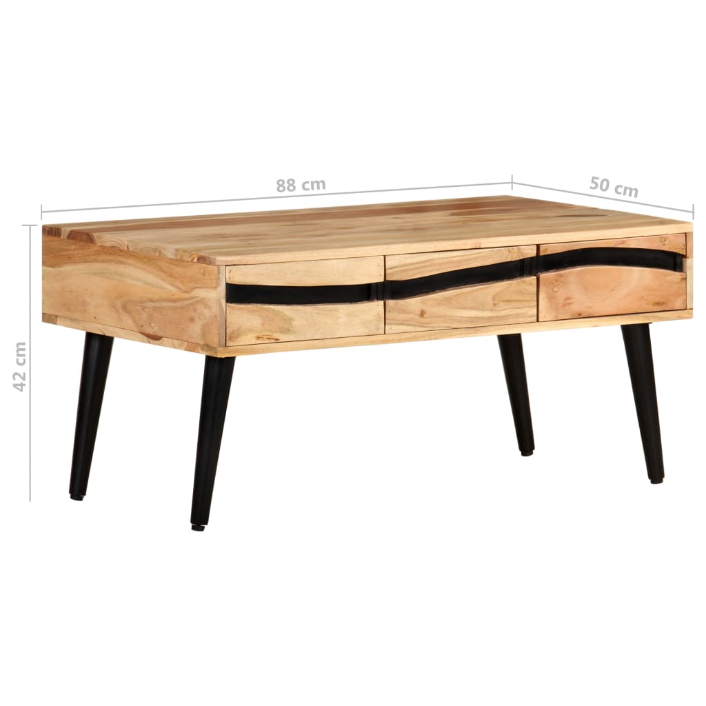 Mesa de centro de madera maciza de acacia 88x50x42 cm