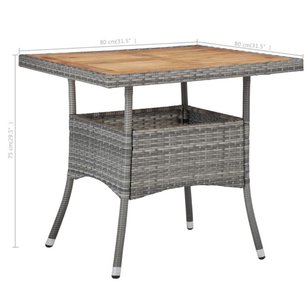 Muebles de jardín 3 piezas ratán sintético gris y acacia