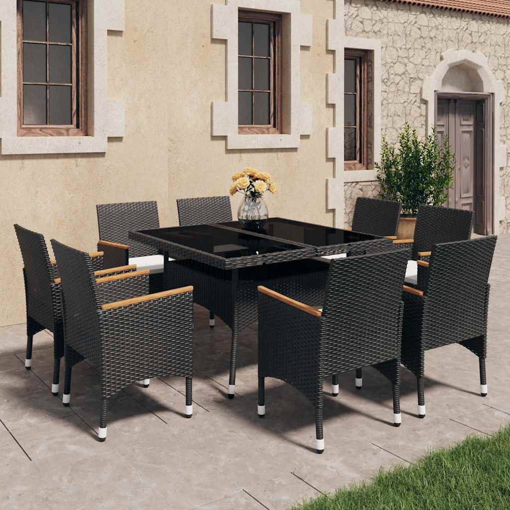 Set de comedor de jardín 9 pzas ratán PE y madera acacia gris
