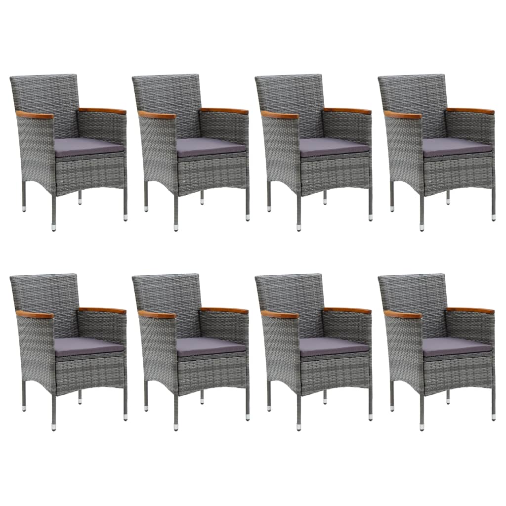 Set de comedor de jardín 9 pzas ratán PE y madera acacia gris