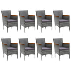 Set de comedor de jardín 9 pzas ratán PE y madera acacia gris