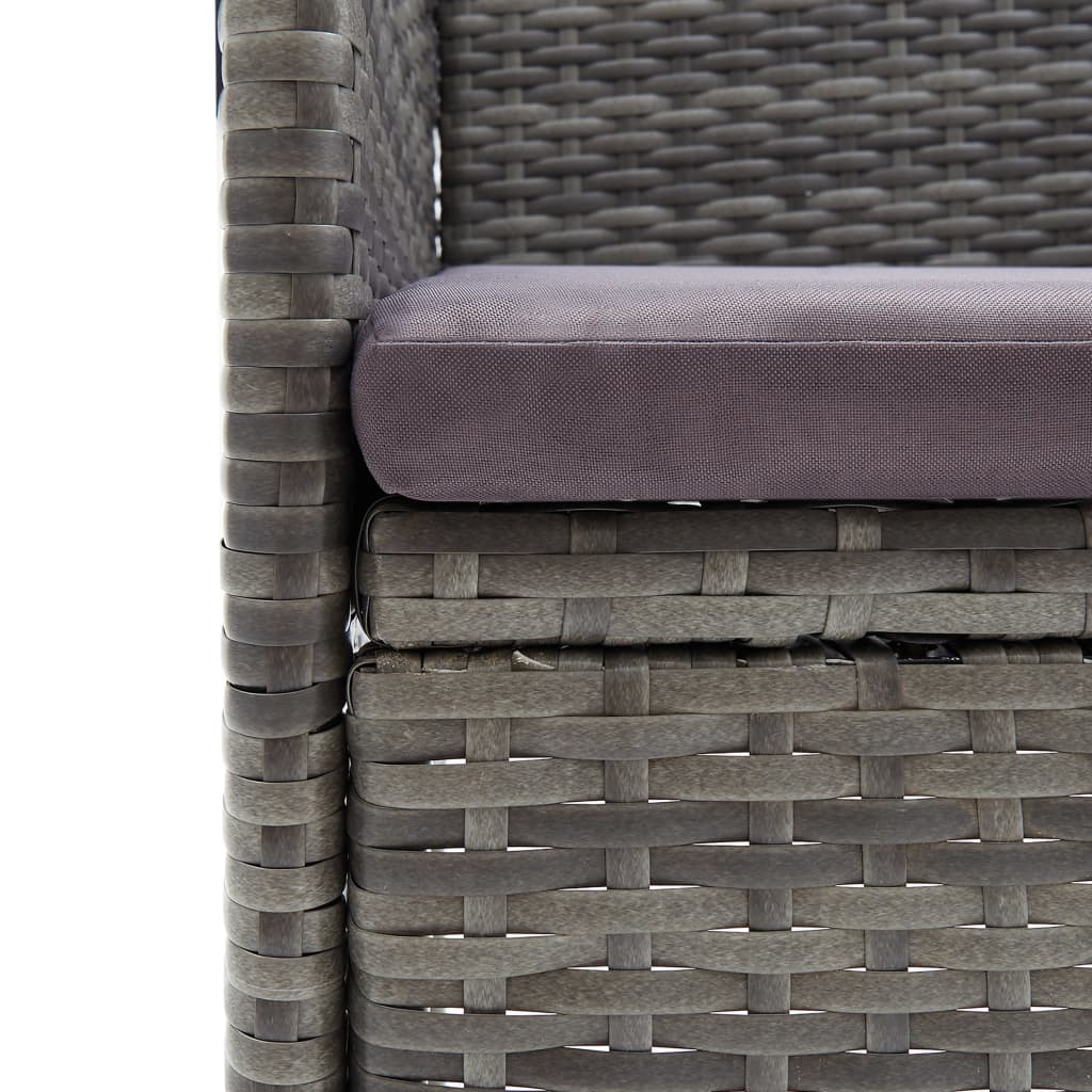 Mesa y sillas de jardín 3 pzas ratán PE y vidrio templado gris