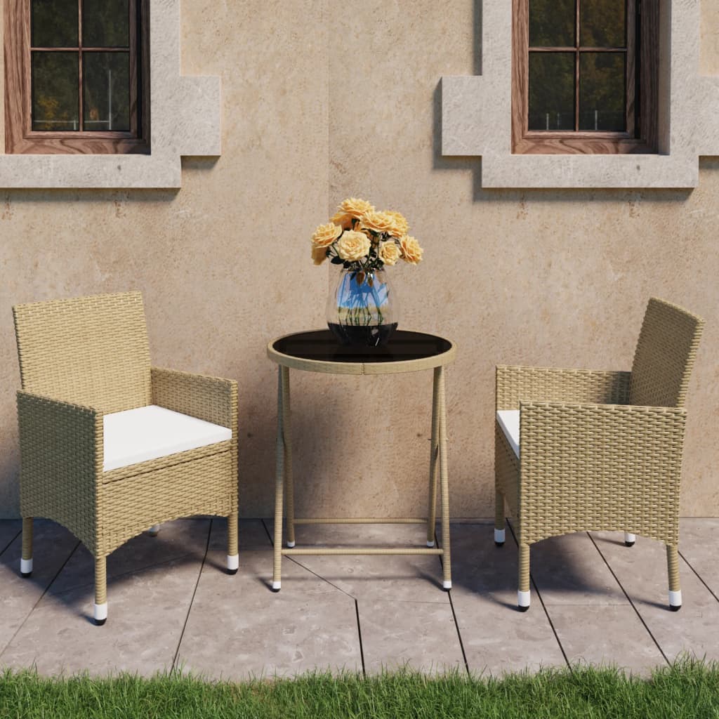 Mesa y sillas jardín 3 pzas ratán sintético madera acacia negro