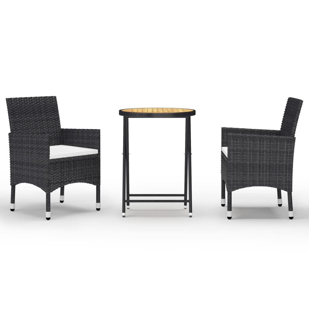 Mesa y sillas jardín 3 pzas ratán sintético madera acacia negro