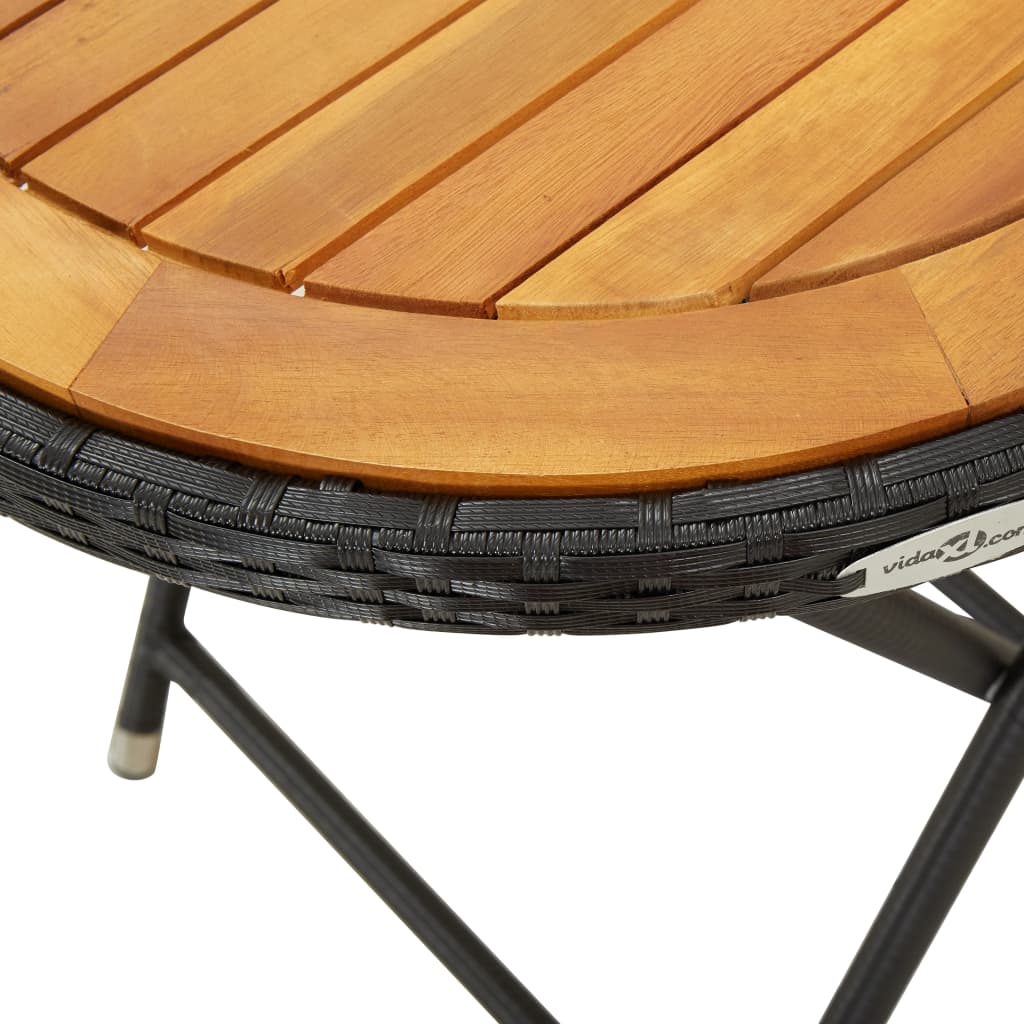 Mesa y sillas jardín 3 pzas ratán sintético madera acacia negro