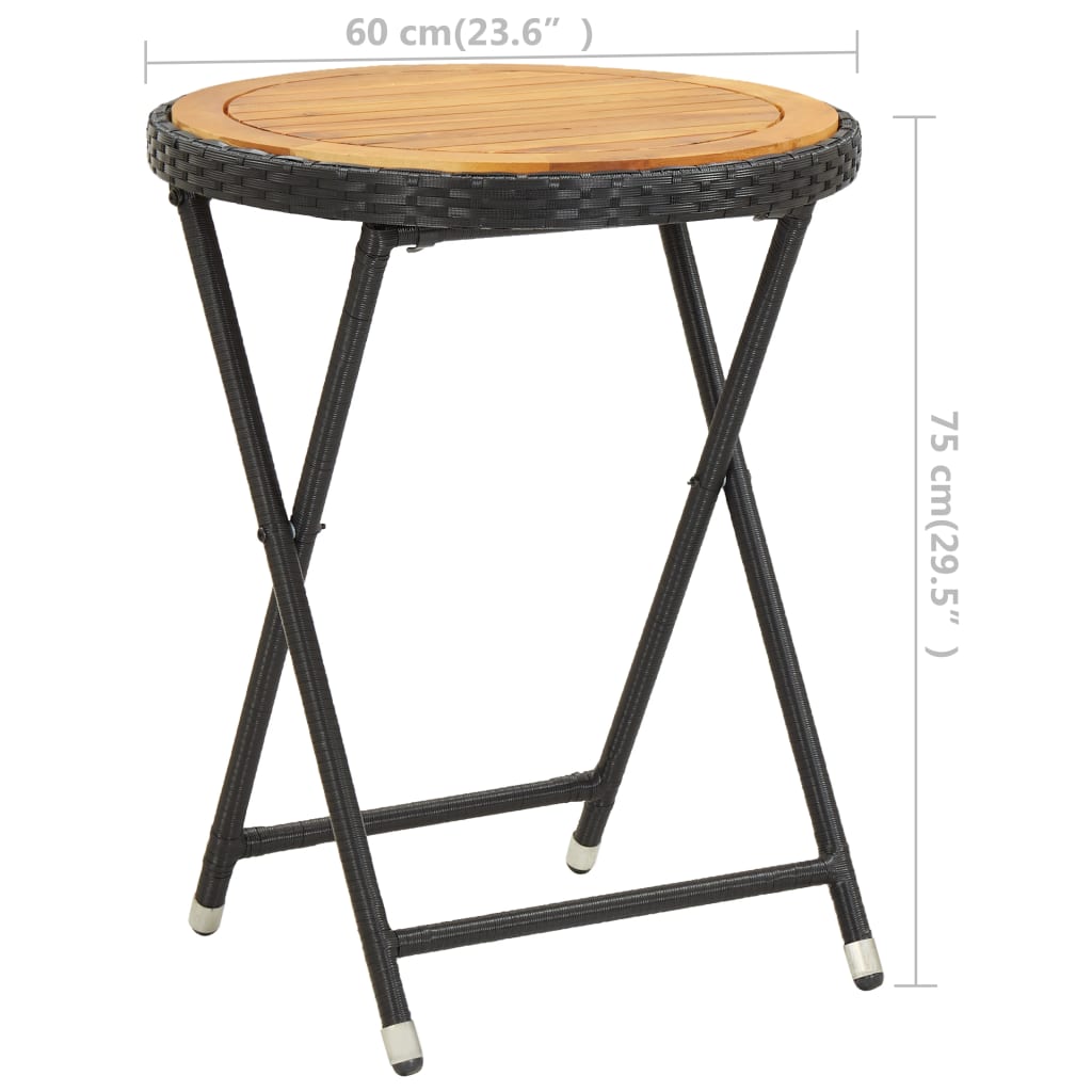 Mesa y sillas jardín 3 pzas ratán sintético madera acacia negro