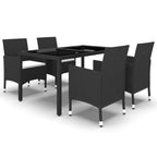 Set de comedor de jardín 5 pzas ratán PE vidrio templado negro