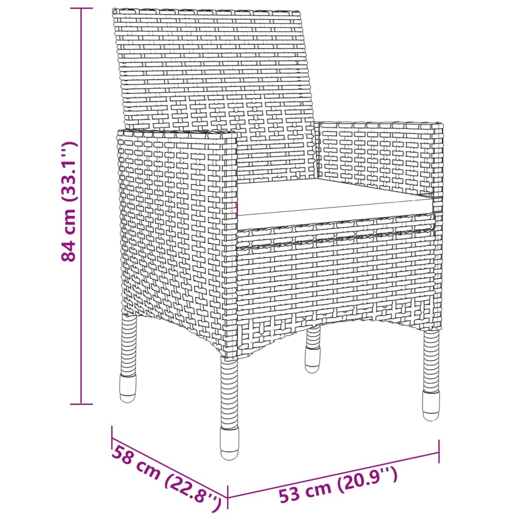 Set de comedor de jardín 5 pzas ratán PE vidrio templado negro