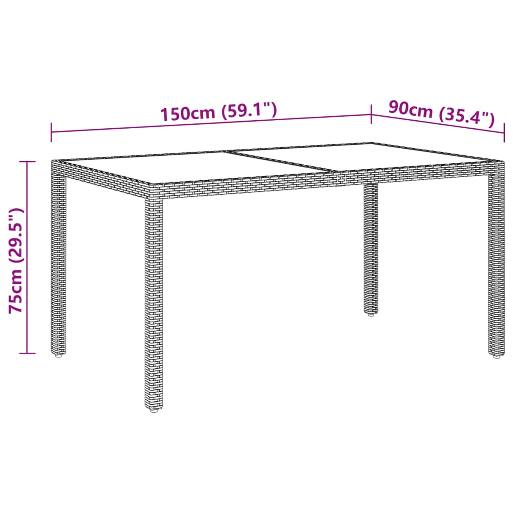 Set de comedor de jardín 5 pzas ratán PE vidrio templado negro