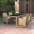 Set de comedor de jardín 5 pzas ratán PE vidrio templado negro