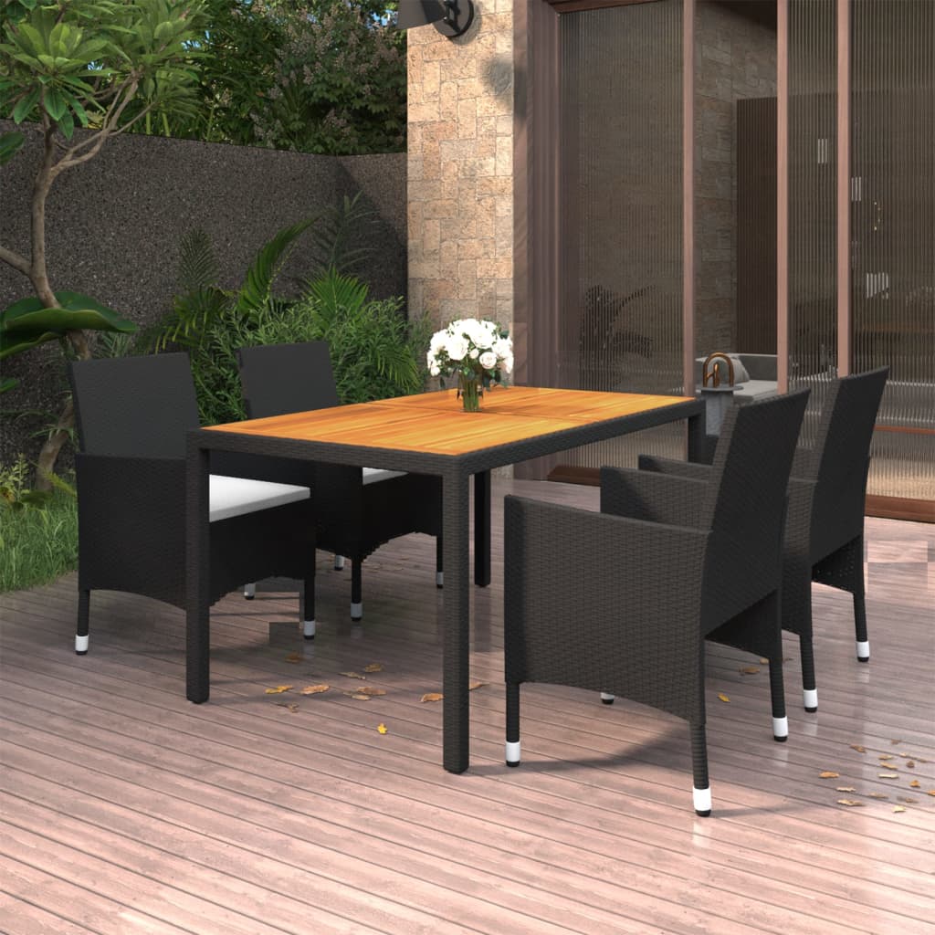 Juego de comedor para jardín 5 piezas negro