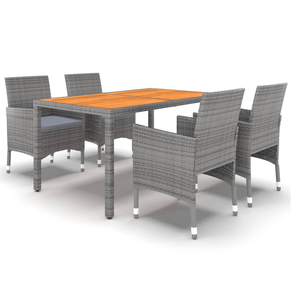 Juego de comedor de jardín 5 piezas ratán sintético gris