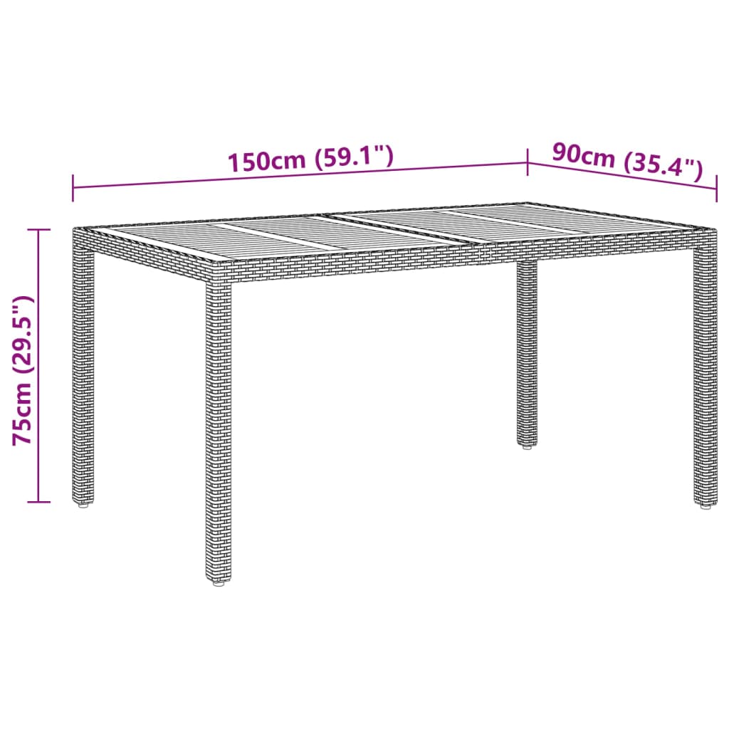 Juego de comedor de jardín 5 piezas ratán sintético gris