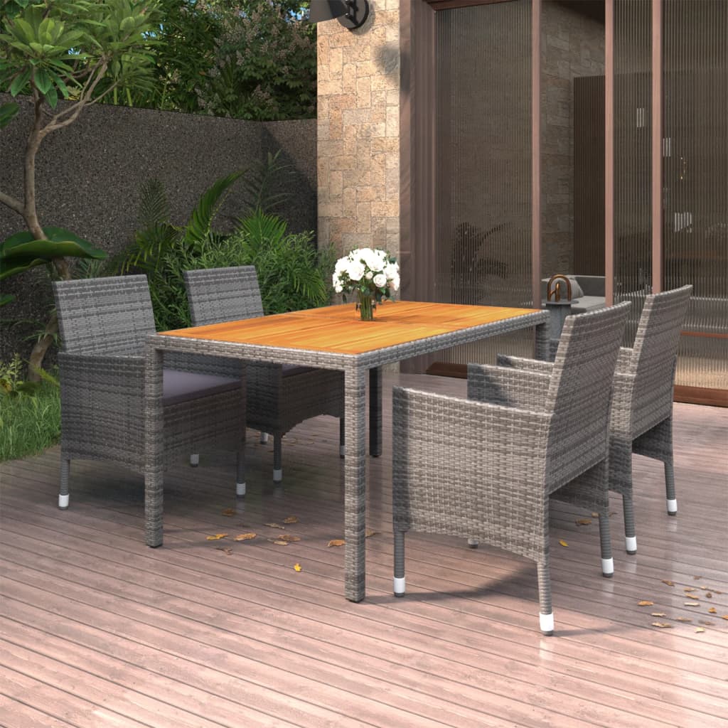 Conjunto de jantar de jardim 5 peças vime sintético cinzento