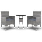 Juego de comedor de jardín 3 piezas ratán sintético gris