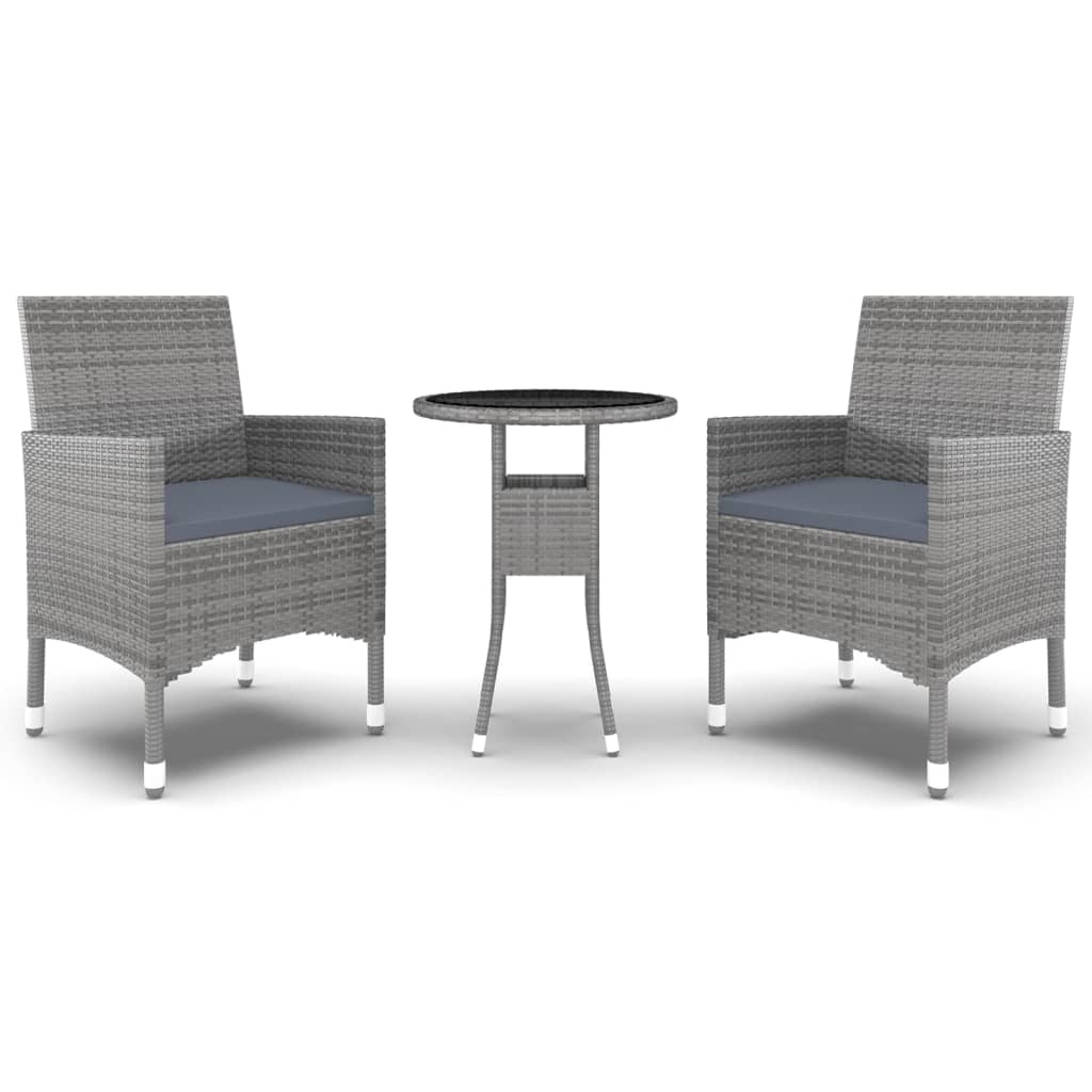 Juego de comedor de jardín 3 piezas ratán sintético gris