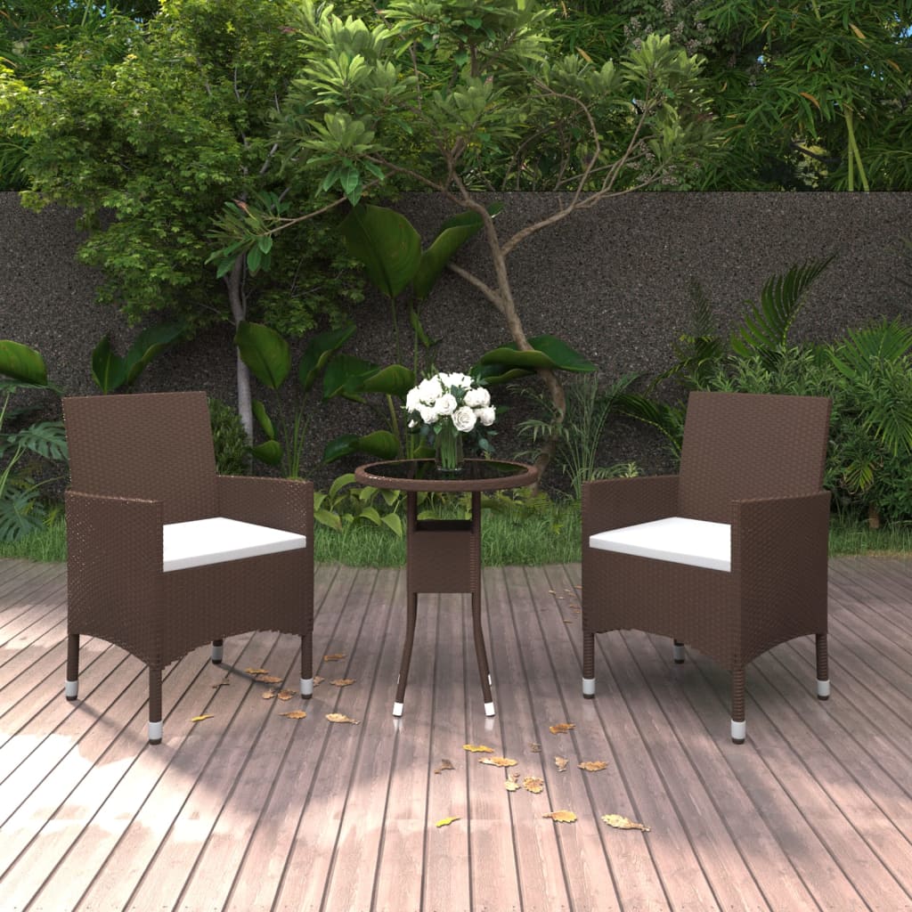 Conjunto de jantar de jardim 3 peças vime sintético cinzento