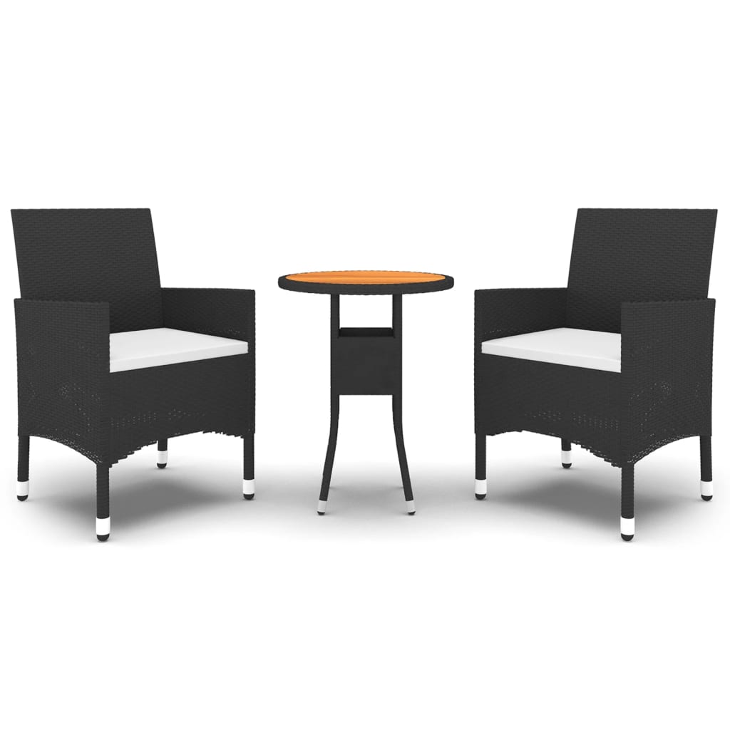 Juego de comedor para jardín 3 piezas ratán sintético negro