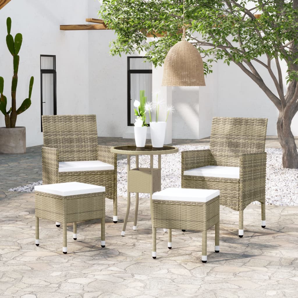 Conjunto de mobiliário de jardim 5 peças vime sintético cinzento