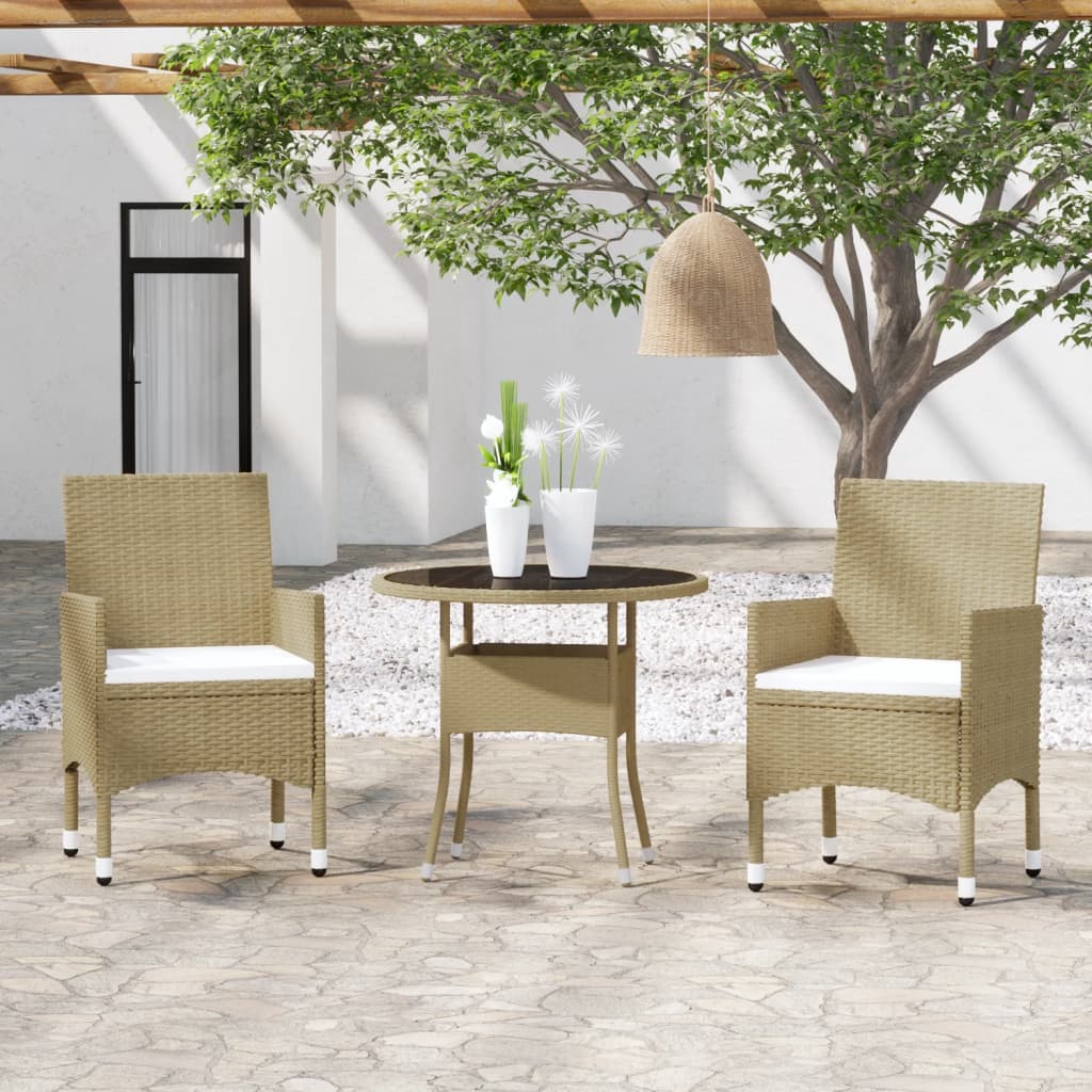 Juego comedor de jardín 3 piezas ratán sintético gris