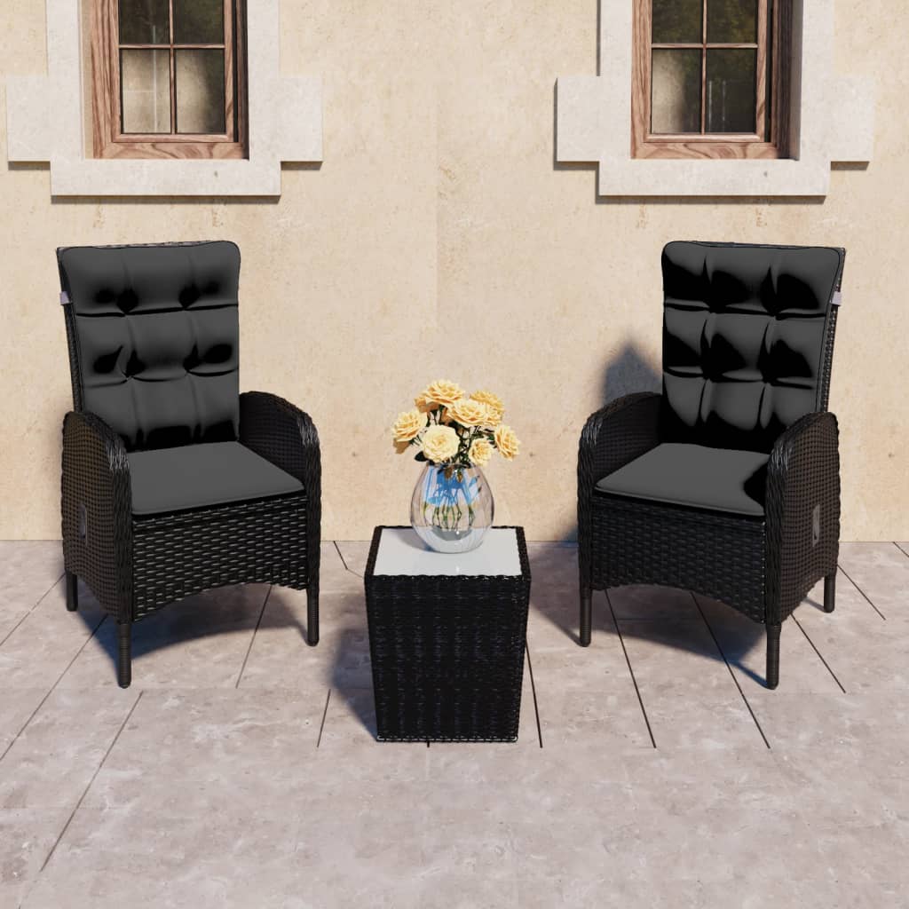 Mesa e cadeiras de jardim 3 peças vime sintético e vidro cinzento