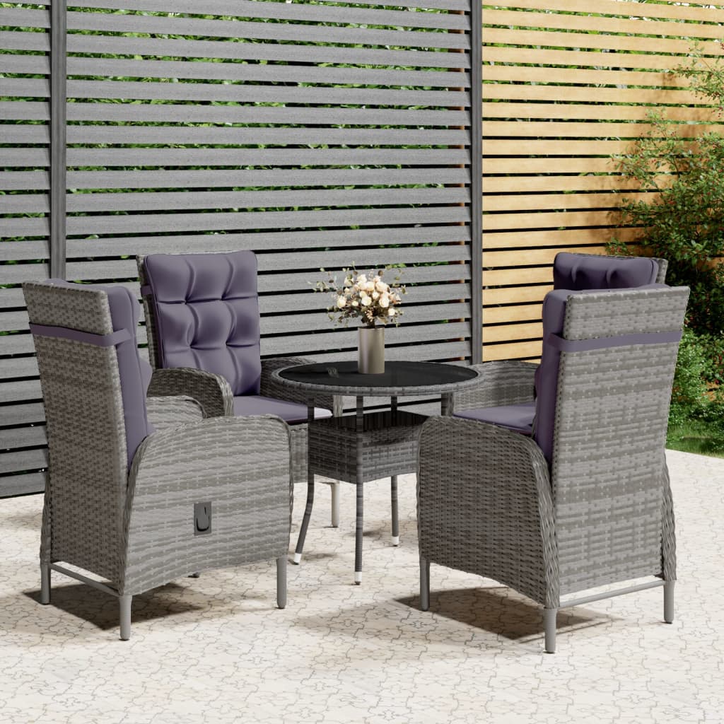 Conjunto de bistrô de jardim 5 peças vime sintético cinzento