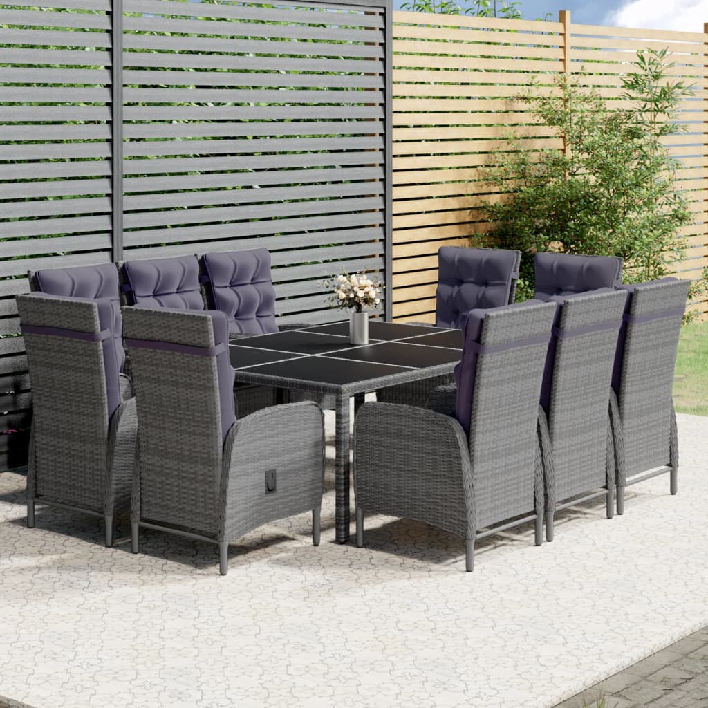 Juego comedor de jardín 3 piezas ratán sintético gris