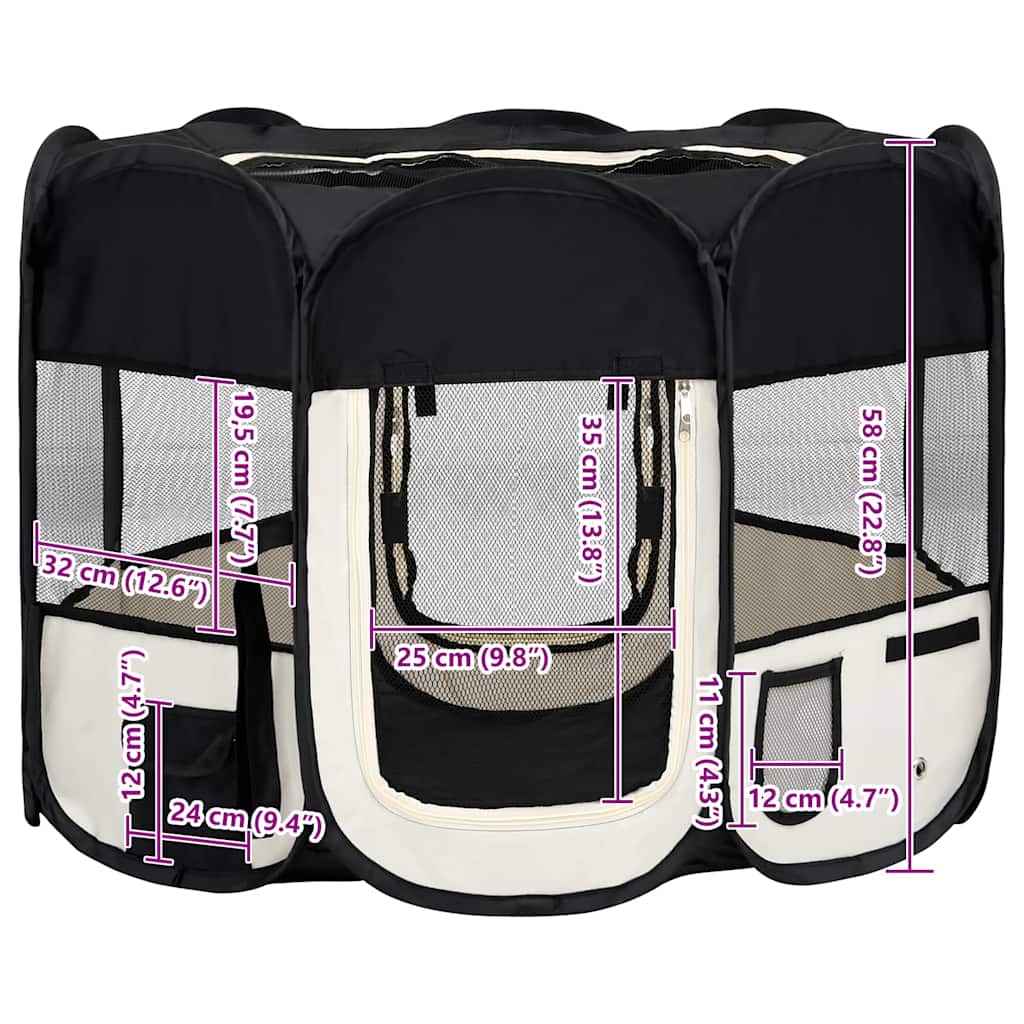Parque de perros plegable bolsa de transporte negro 90x90x58 cm