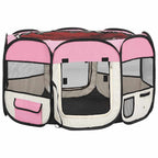 Parque de perros plegable y bolsa transporte rosa 110x110x58cm