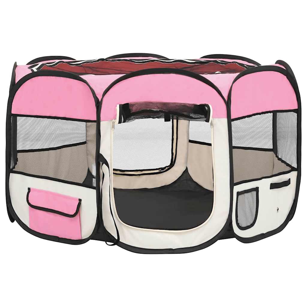 Parque de perros plegable y bolsa transporte rosa 110x110x58cm