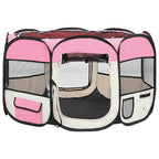 Parque de perros plegable y bolsa transporte rosa 110x110x58cm