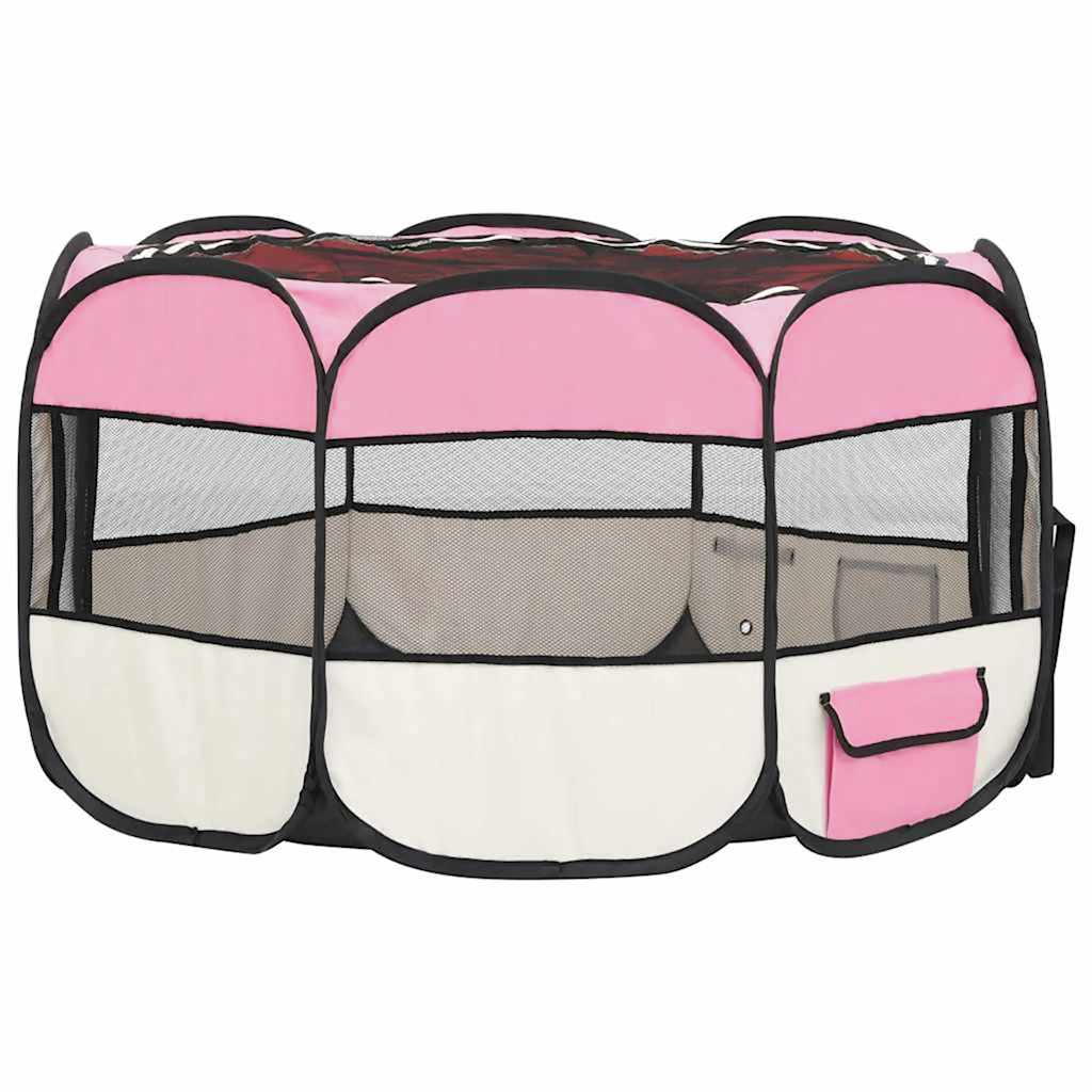 Parque de perros plegable y bolsa transporte rosa 110x110x58cm