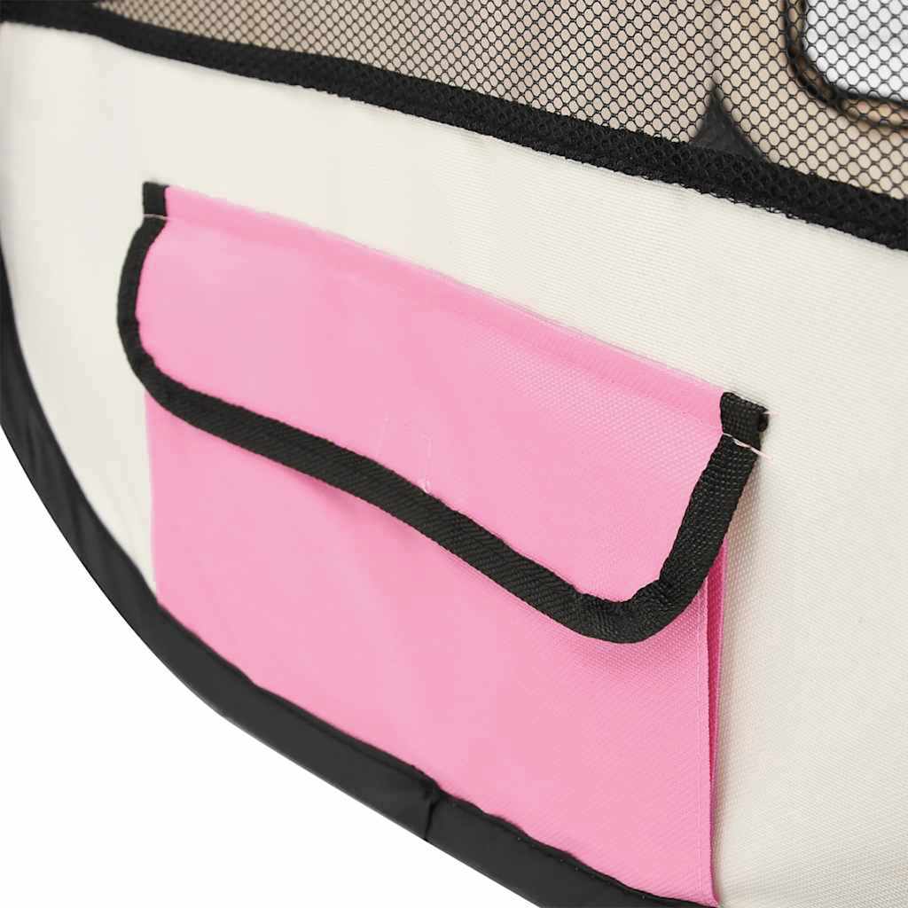 Parque de perros plegable y bolsa transporte rosa 110x110x58cm