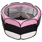 Parque de perros plegable y bolsa transporte rosa 110x110x58cm
