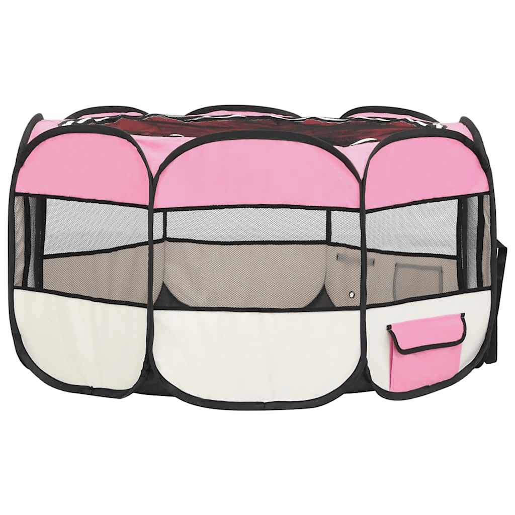 Parque de perros plegable y bolsa transporte rosa 125x125x61cm