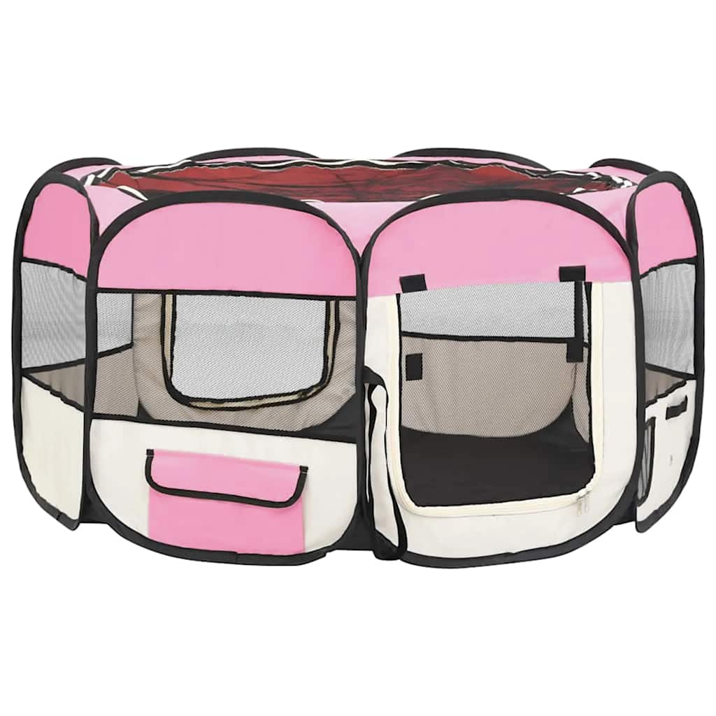 Parque de perros plegable y bolsa transporte rosa 125x125x61cm