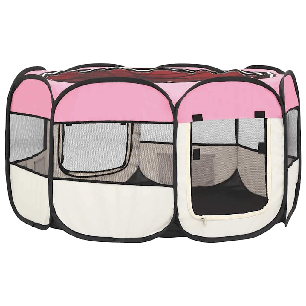 Parque de perros plegable y bolsa transporte rosa 125x125x61cm