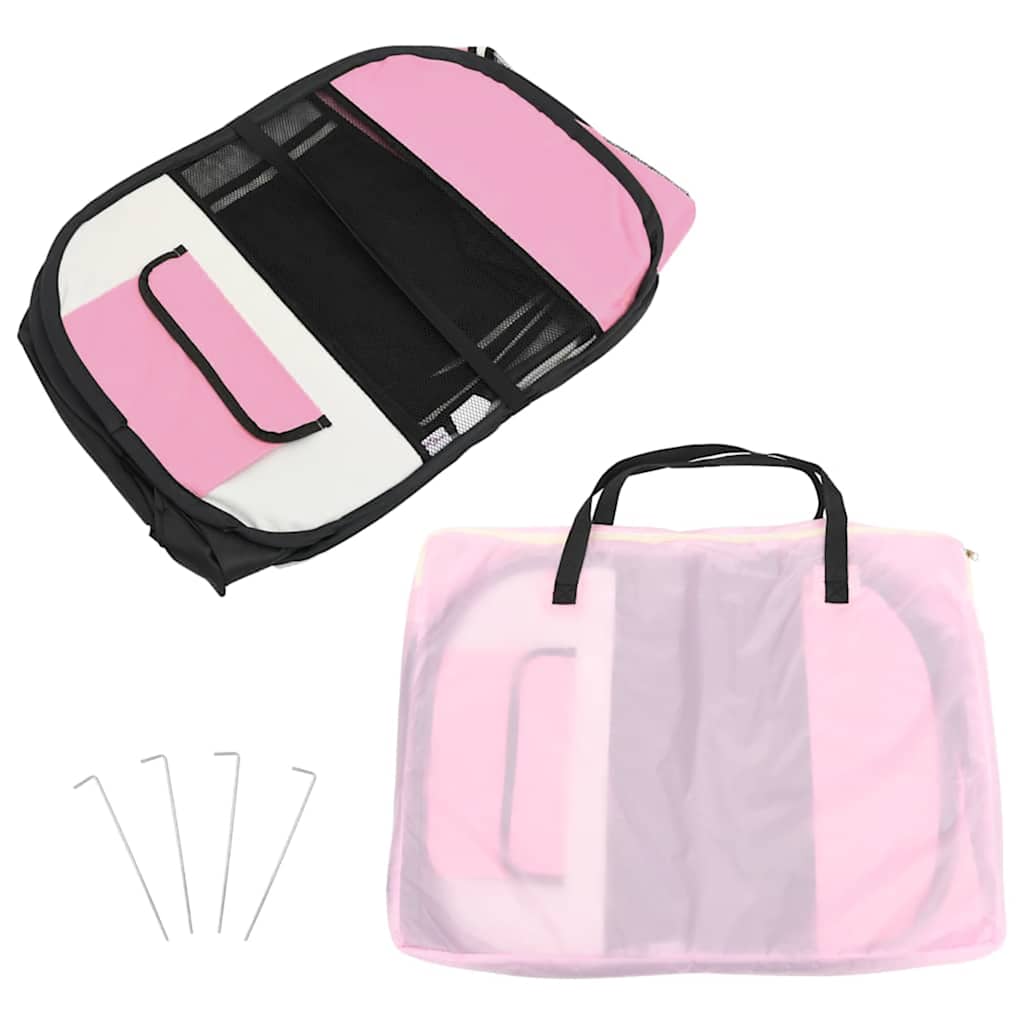 Parque de perros plegable y bolsa transporte rosa 125x125x61cm