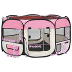 Parque de perros plegable y bolsa transporte rosa 125x125x61cm