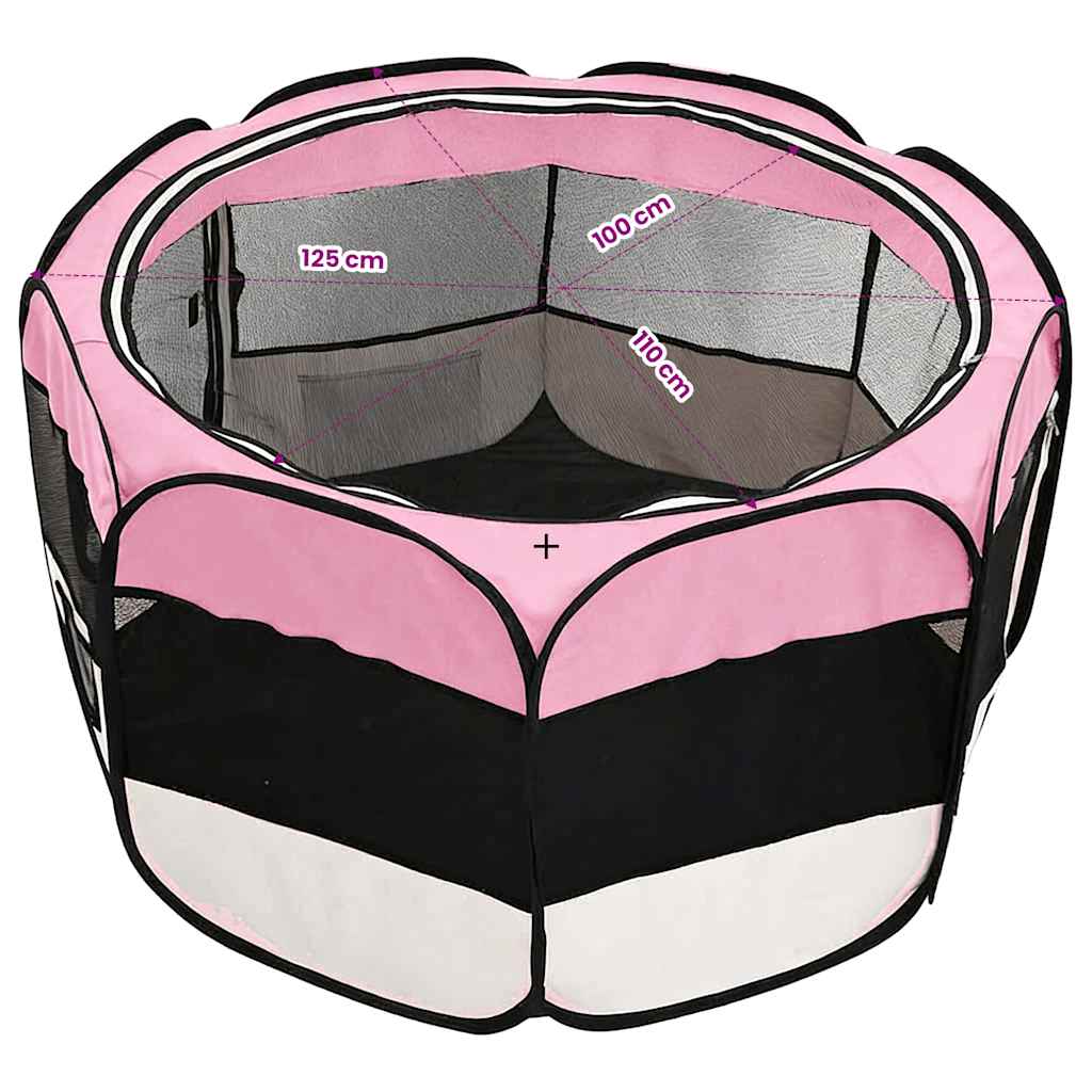 Parque de perros plegable y bolsa transporte rosa 125x125x61cm