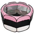 Parque de perros plegable y bolsa transporte rosa 125x125x61cm