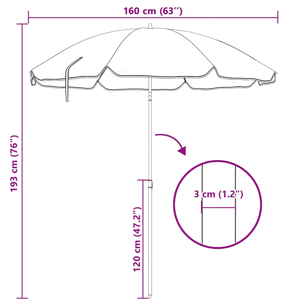 Sombrilla de jardín con palo de acero arena 180 cm