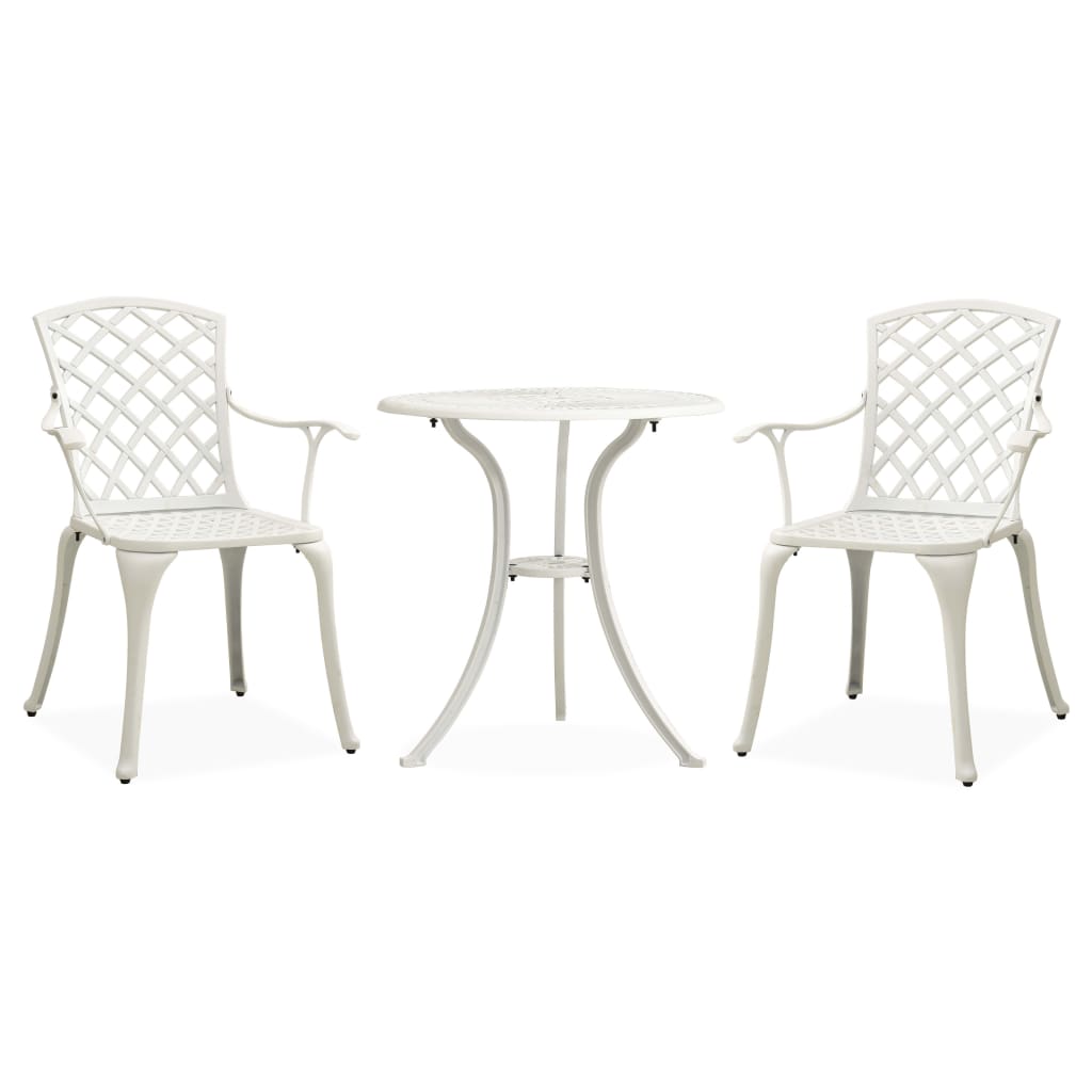 Mesa y sillas de bistró 3 piezas aluminio fundido blanco