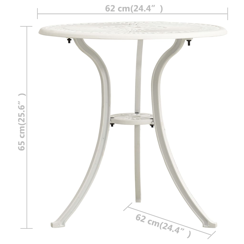 Mesa y sillas de bistró 3 piezas aluminio fundido blanco