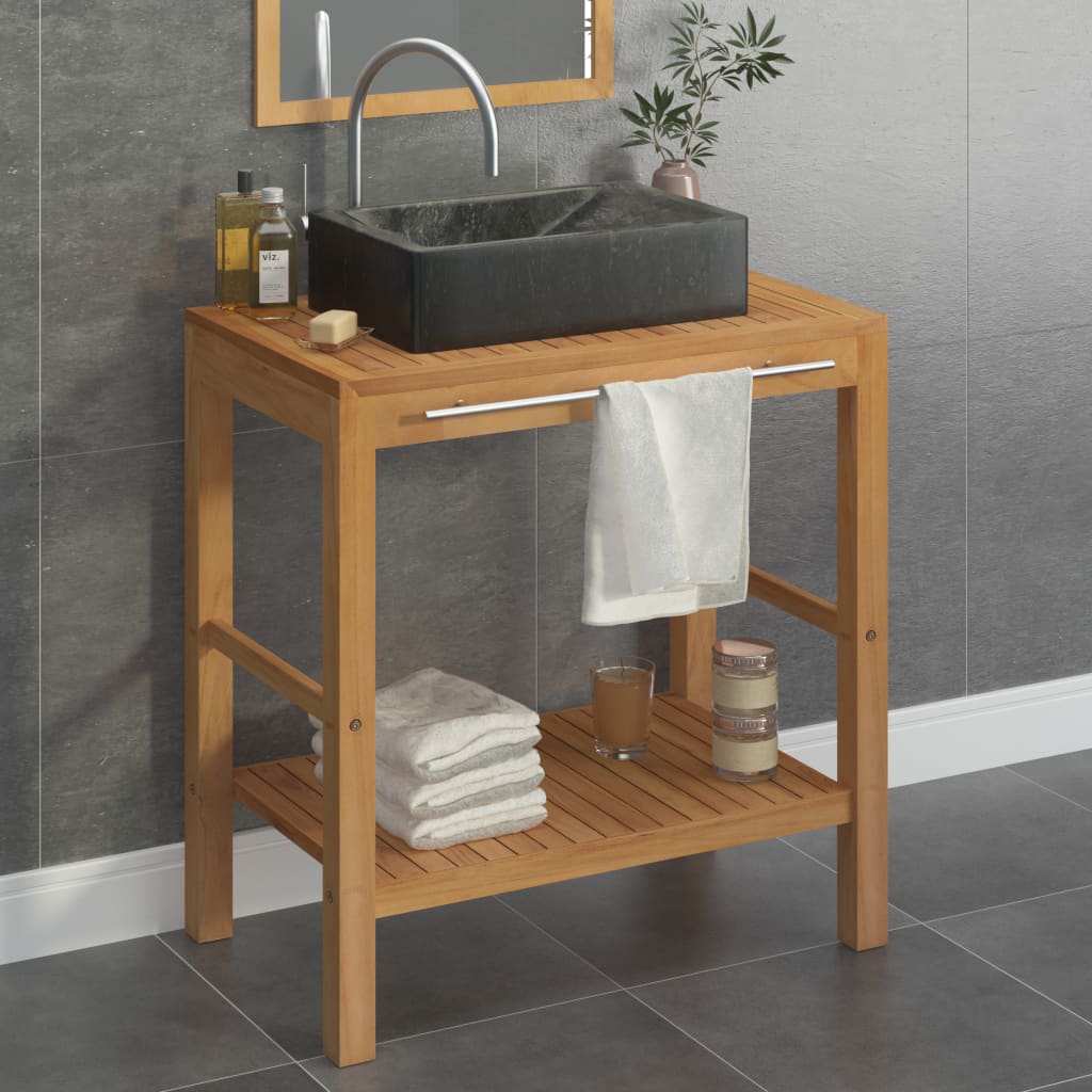 Mueble tocador madera teca maciza con lavabo de mármol crema