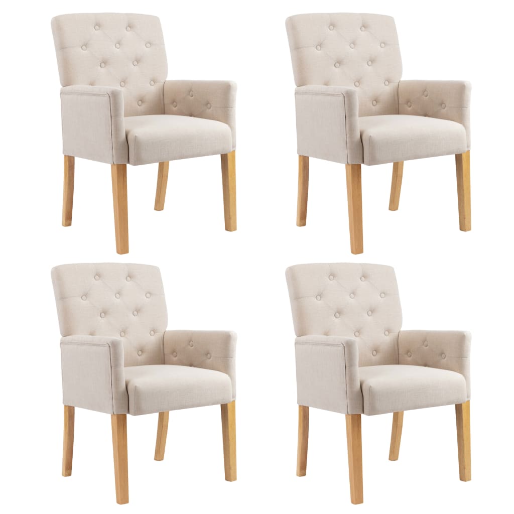 Dining chairs with armrests 2 units in beige fabric