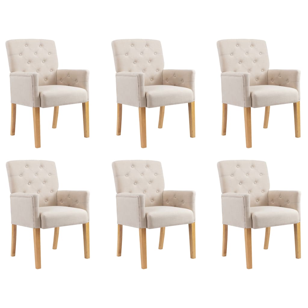 Dining chairs with armrests 2 units in beige fabric