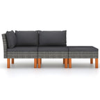 Set muebles de jardín 3 pzas ratán sintético madera eucalipto